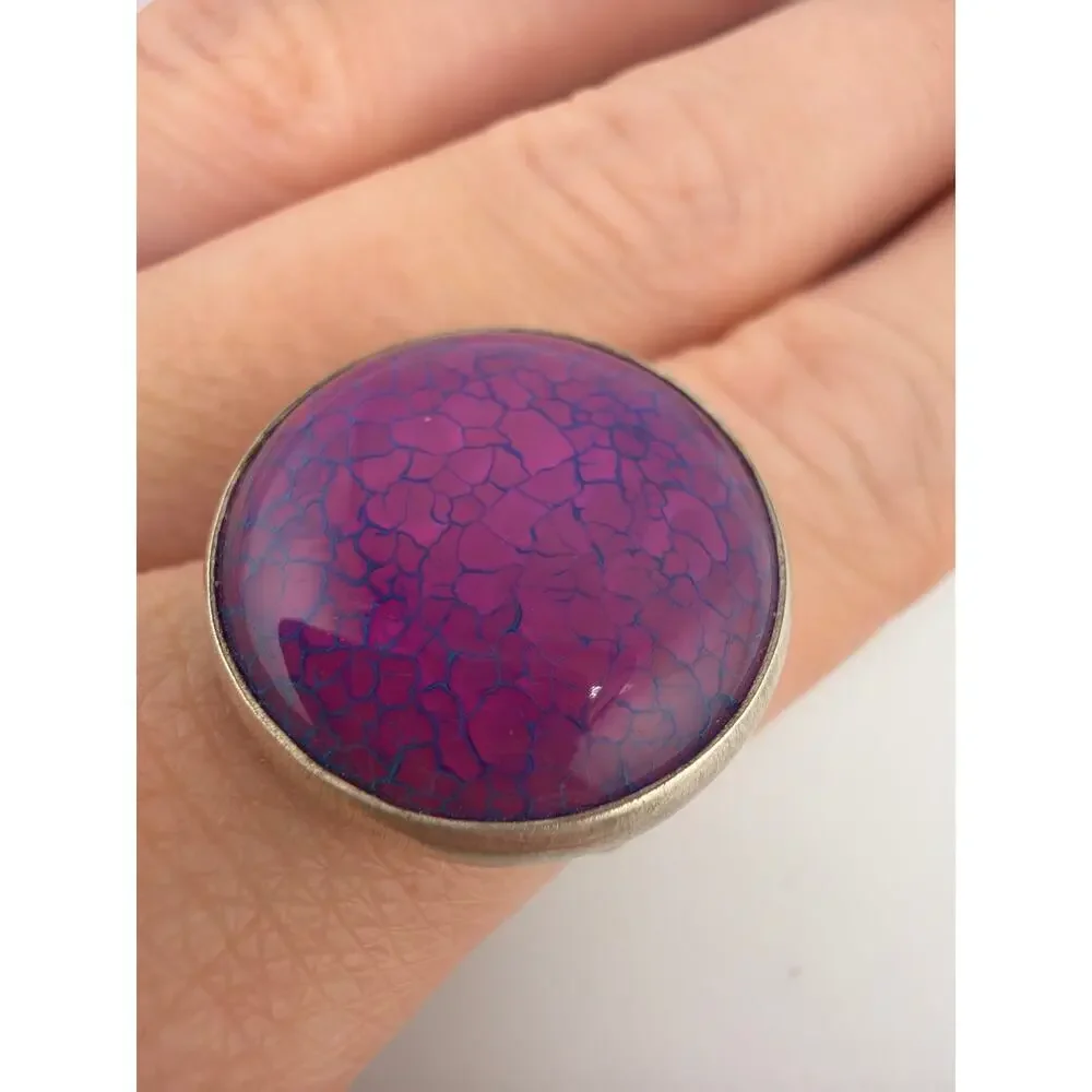 Vibrant Purple Blue Dragon Vein Agate 925 Sterling Silver Ring Size 6.5